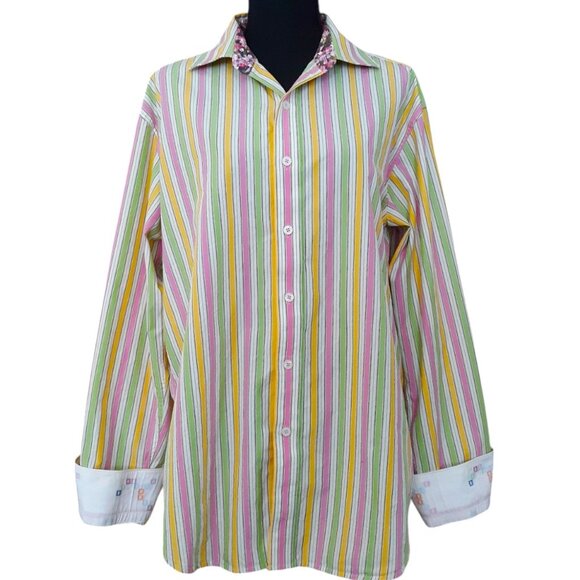 Robert Graham Flip Cuff Button Down Shirt Pastel Stripes Large - Picture 1 of 10
